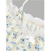 imageGirls Ditsy Floral Print Bow Lace T Shirt Short Sleeve Halter V Neck Ruched Tee ShirtBeige