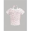 imageGirls Ditsy Floral Print Bow Lace T Shirt Short Sleeve Halter V Neck Ruched Tee ShirtRed