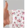 imageGirls Ditsy Floral Print Bow Lace T Shirt Short Sleeve Halter V Neck Ruched Tee ShirtRed