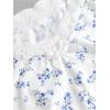 imageGirls Ditsy Floral Print Bow Lace T Shirt Short Sleeve Halter V Neck Ruched Tee ShirtWhite