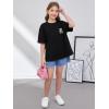 imageGirls Floral Graphic Print Cute T Shirts Crew Neck Short Sleeve Clothes Loose Summer Cute Tops for GirlsBlack