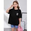 imageGirls Floral Graphic Print Cute T Shirts Crew Neck Short Sleeve Clothes Loose Summer Cute Tops for GirlsBlack