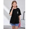 imageGirls Floral Graphic Print Cute T Shirts Crew Neck Short Sleeve Clothes Loose Summer Cute Tops for GirlsBlack