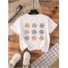 imageGirls Floral Graphic Print Cute T Shirts Crew Neck Short Sleeve Clothes Loose Summer Cute Tops for GirlsWhite Patterned
