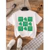 imageGirls Floral Graphic Print Cute T Shirts Crew Neck Short Sleeve Clothes Loose Summer Cute Tops for GirlsWhite With Green
