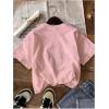 imageGirls Graphic Print Tee Shirt Round Neck Short Sleeve T Shirts Summer Cute Trendy TopsBow Pink