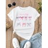 imageGirls Graphic Print Tee Shirt Round Neck Short Sleeve T Shirts Summer Cute Trendy TopsBow White