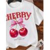 imageGirls Graphic Print Tee Shirt Round Neck Short Sleeve T Shirts Summer Cute Trendy TopsBowknot White