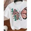 imageGirls Graphic Print Tee Shirt Round Neck Short Sleeve T Shirts Summer Cute Trendy TopsButterfly Floral White