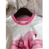 imageGirls Graphic Print Tee Shirt Round Neck Short Sleeve T Shirts Summer Cute Trendy TopsPink and White