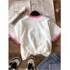 imageGirls Graphic Print Tee Shirt Round Neck Short Sleeve T Shirts Summer Cute Trendy TopsPink and White