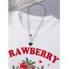imageGirls Graphic Print Tee Shirt Round Neck Short Sleeve T Shirts Summer Cute Trendy TopsStrawberry White