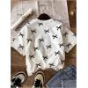 imageGirls Graphic Print Tee Shirt Round Neck Short Sleeve T Shirts Summer Cute Trendy TopsWhite Black Bow