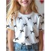 imageGirls Graphic Print Tee Shirt Round Neck Short Sleeve T Shirts Summer Cute Trendy TopsWhite Black Bow