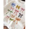imageGirls Graphic Print Tee Shirt Round Neck Short Sleeve T Shirts Summer Cute Trendy TopsWhite Bow