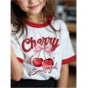 imageGirls Graphic Print Tee Shirt Round Neck Short Sleeve T Shirts Summer Cute Trendy TopsWhite Red