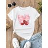 imageGirls Graphic Print Tee Shirt Round Neck Short Sleeve T Shirts Summer Cute Trendy TopsWhite With Bow