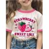 imageGirls Graphic Print Tee Shirt Round Neck Short Sleeve T Shirts Summer Cute Trendy TopsWhite With Pink