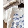 imageGirls Graphic Print Tee Shirt Round Neck Short Sleeve T Shirts Summer Cute Trendy TopsWhite and Blue