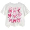 imageGirls Graphic Print Tee Shirt Round Neck Short Sleeve T Shirts Summer Cute Trendy TopsWhite and Pink
