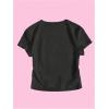 imageGirls Graphic Tee Crew Neck Letter Bow Print Crop Tops Casual Cute Short Sleeve T ShirtBlack
