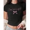 imageGirls Graphic Tee Crew Neck Letter Bow Print Crop Tops Casual Cute Short Sleeve T ShirtBlack