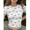 imageGirls Graphic Tee Crew Neck Letter Bow Print Crop Tops Casual Cute Short Sleeve T ShirtBow Grey