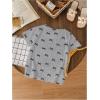 imageGirls Graphic Tee Crew Neck Letter Bow Print Crop Tops Casual Cute Short Sleeve T ShirtBowknot Grey