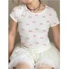 imageGirls Graphic Tee Crew Neck Letter Bow Print Crop Tops Casual Cute Short Sleeve T ShirtBowknot White