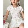 imageGirls Graphic Tee Crew Neck Letter Bow Print Crop Tops Casual Cute Short Sleeve T ShirtBowknot White
