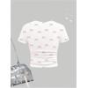 imageGirls Graphic Tee Crew Neck Letter Bow Print Crop Tops Casual Cute Short Sleeve T ShirtBowknot White