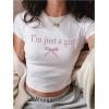 imageGirls Graphic Tee Crew Neck Letter Bow Print Crop Tops Casual Cute Short Sleeve T ShirtMix White