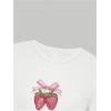 imageGirls Graphic Tee Crew Neck Letter Bow Print Crop Tops Casual Cute Short Sleeve T ShirtStrawberry White