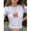 imageGirls Graphic Tee Crew Neck Letter Bow Print Crop Tops Casual Cute Short Sleeve T ShirtStrawberry White