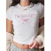 imageGirls Graphic Tee Crew Neck Letter Bow Print Crop Tops Casual Cute Short Sleeve T ShirtWhite