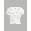 imageGirls Graphic Tee Crew Neck Letter Bow Print Crop Tops Casual Cute Short Sleeve T ShirtWhite Bow