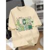 imageGirls Graphic Tee Shirt Short Sleeve Round Neck Preppy Casual Trendy Cute Summer TopsApricot Letter