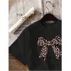 imageGirls Graphic Tee Shirt Short Sleeve Round Neck Preppy Casual Trendy Cute Summer TopsBow Black