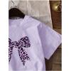 imageGirls Graphic Tee Shirt Short Sleeve Round Neck Preppy Casual Trendy Cute Summer TopsBow Purple