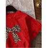 imageGirls Graphic Tee Shirt Short Sleeve Round Neck Preppy Casual Trendy Cute Summer TopsBow Red