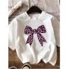 imageGirls Graphic Tee Shirt Short Sleeve Round Neck Preppy Casual Trendy Cute Summer TopsBow White