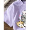 imageGirls Graphic Tee Shirt Short Sleeve Round Neck Preppy Casual Trendy Cute Summer TopsCartoon Purple