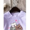 imageGirls Graphic Tee Shirt Short Sleeve Round Neck Preppy Casual Trendy Cute Summer TopsCartoon Purple