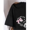 imageGirls Graphic Tees Short Sleeve Bow Print Tee Tops Crew Neck Drop Shoulder Casual Summer T ShirtsBlack Bow