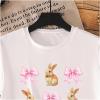imageGirls Graphic Tees Short Sleeve Bow Print Tee Tops Crew Neck Drop Shoulder Casual Summer T ShirtsBunny Bow White