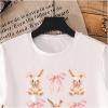 imageGirls Graphic Tees Short Sleeve Bow Print Tee Tops Crew Neck Drop Shoulder Casual Summer T ShirtsBunny White