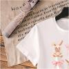 imageGirls Graphic Tees Short Sleeve Bow Print Tee Tops Crew Neck Drop Shoulder Casual Summer T ShirtsBunny White
