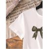 imageGirls Graphic Tees Short Sleeve Bow Print Tee Tops Crew Neck Drop Shoulder Casual Summer T ShirtsCamo Bow White