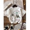imageGirls Graphic Tees Short Sleeve Bow Print Tee Tops Crew Neck Drop Shoulder Casual Summer T ShirtsCat White