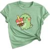 imageGirls Graphic Tees Short Sleeve Bow Print Tee Tops Crew Neck Drop Shoulder Casual Summer T ShirtsGreen